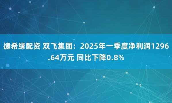 捷希缘配资 双飞集团：2025年一季度净利润1296.64万元 同比下降0.8%